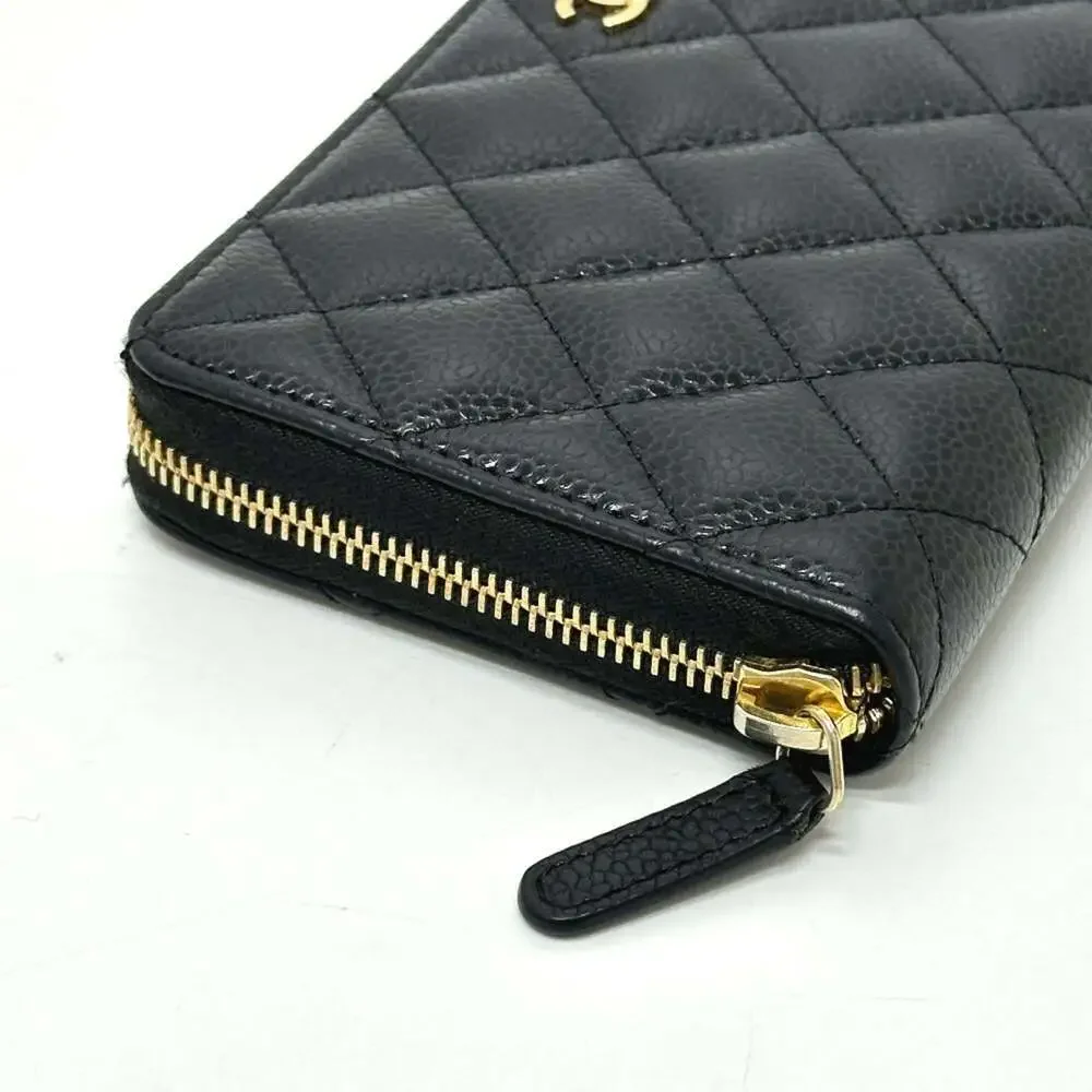 CHANEL Black Caviar Leather Logo Wallet